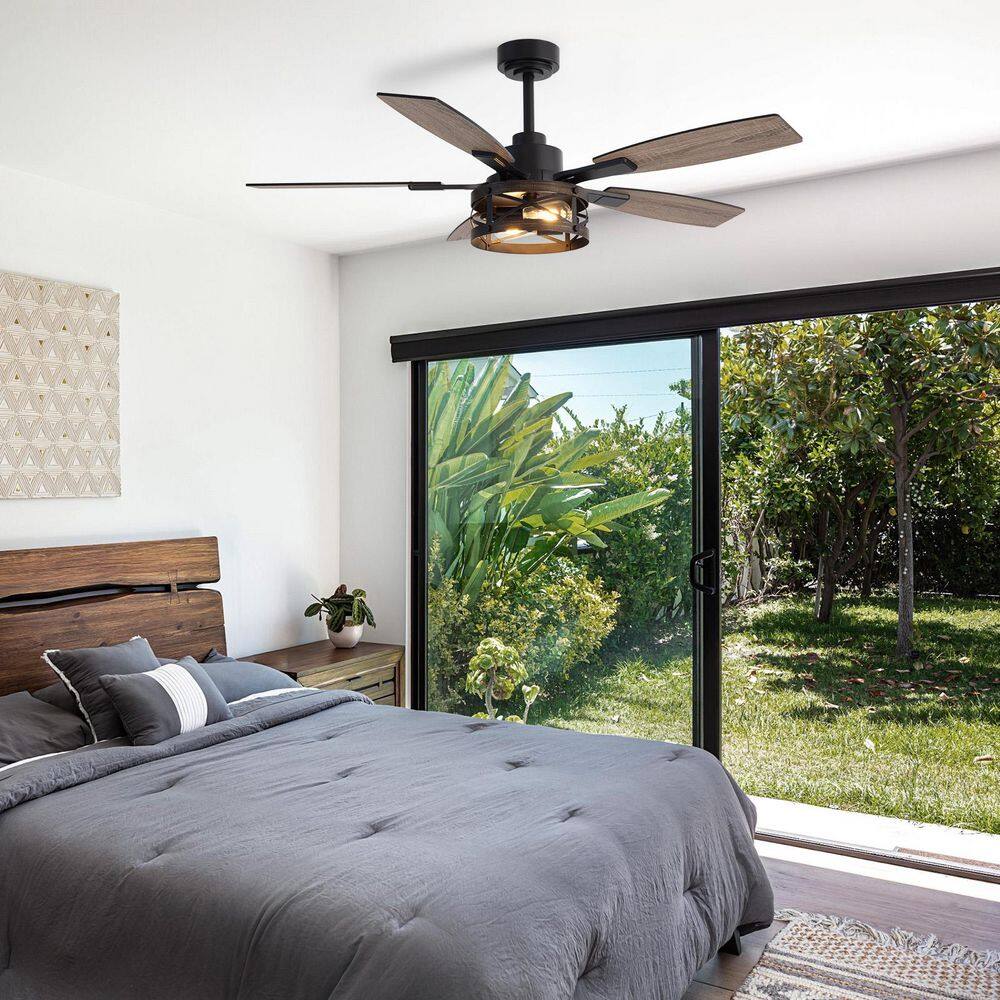 52 in. Black Caged Farmhouse Ceiling Fan with LED Lights Remote Control for Bedroom Living Room Patio Indoor Outdoor price history on PriceWatchPro