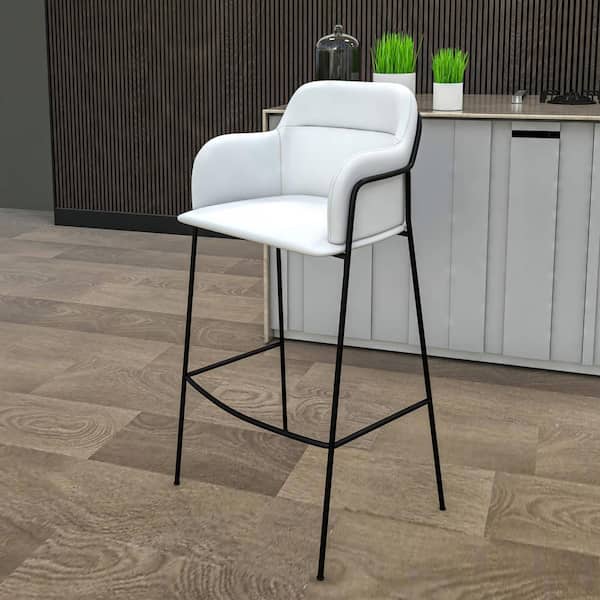 Leisuremod Axis 30 in. Seat Height White Low Back Metal Bar Stool With Polyester Seat in Stainless Steel