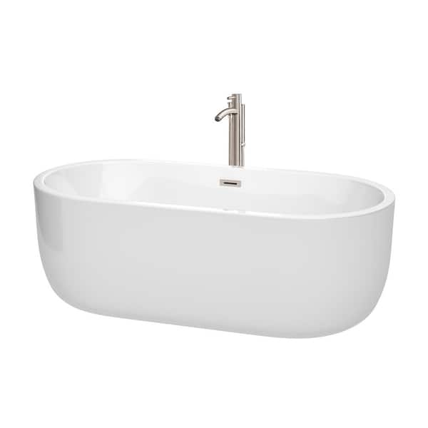 Wyndham Collection Juliette 5.6 ft. Acrylic Flatbottom Non-Whirlpool Bathtub in White with Brushed Nickel Trim and Faucet