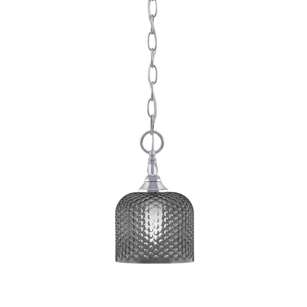 Elva 100-Watt 1-Light Chrome Shaded Pendant Light with 6 in. Smoke Glass Sh