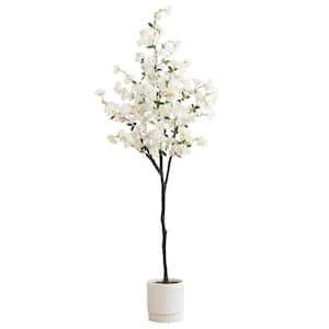 72 in. White Artificial Cherry Blossom Tree in White Decorative Planter