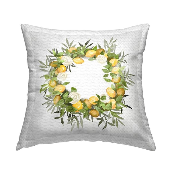 Stupell Industries Country Lemons and Roses Wreath Green Square Outdoor Throw Pillow