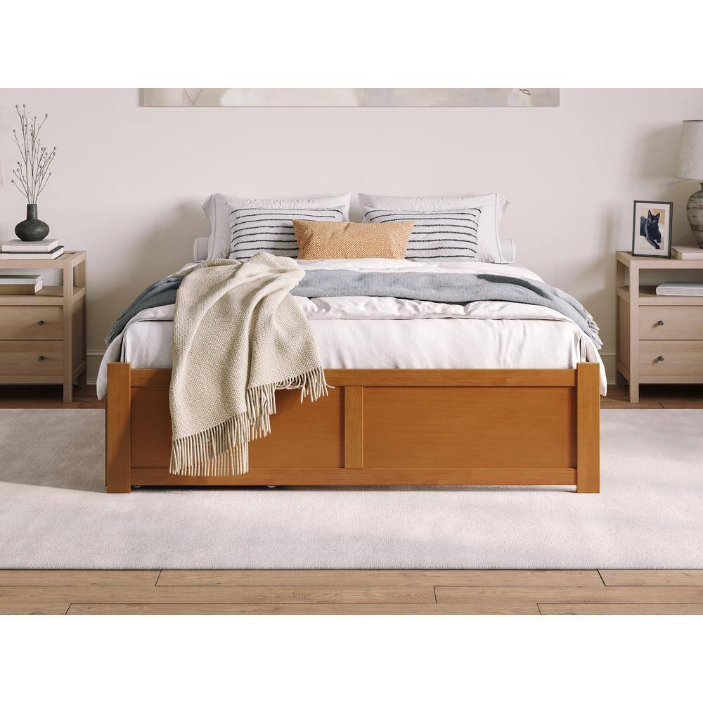 Light Toffee Solid Wood Queen Platform Bed with Storage Drawers