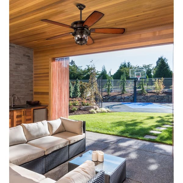 Brentford 52 in. Indoor/Outdoor Aged Walnut Rustic Ceiling Fan with LED Light Bulbs