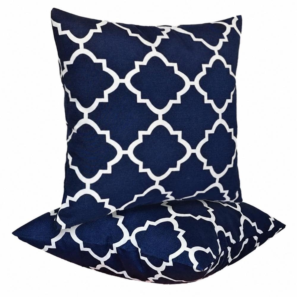 Water-Resistant Outdoor Throw Pillows 18x18 in Navy Blue White Grid Pattern with Inserts Set of 2 inch price history on PriceWatchPro