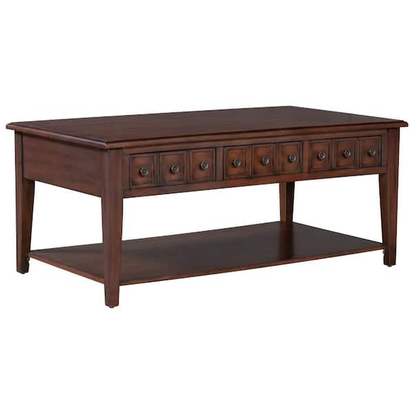 Huluwat 47 in. Antique Brown Rectangle Rubber Wood Coffee Table with Three Drawers for Livingroom