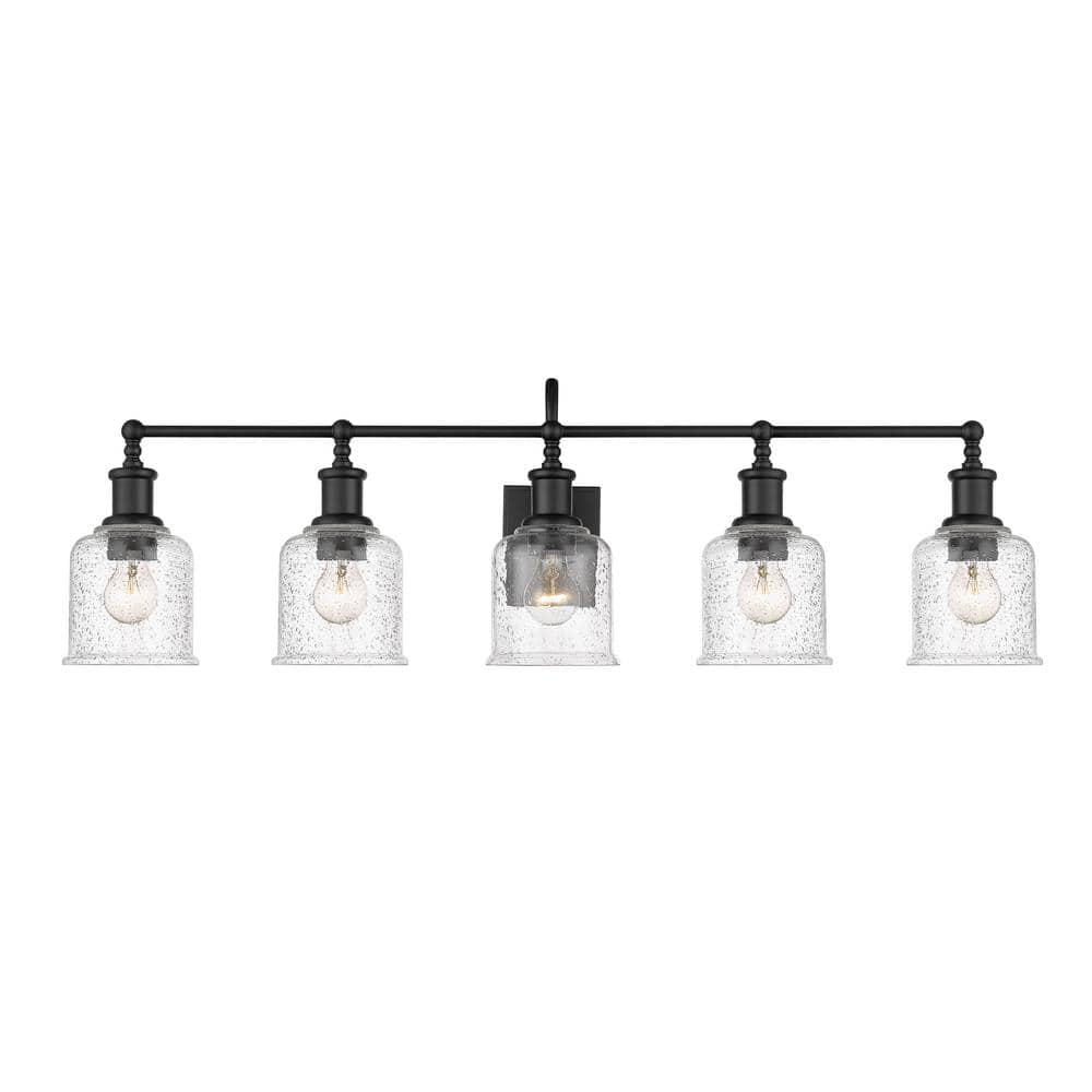 Matte Black Steel 5-Light Vanity with Clear Glass Shades