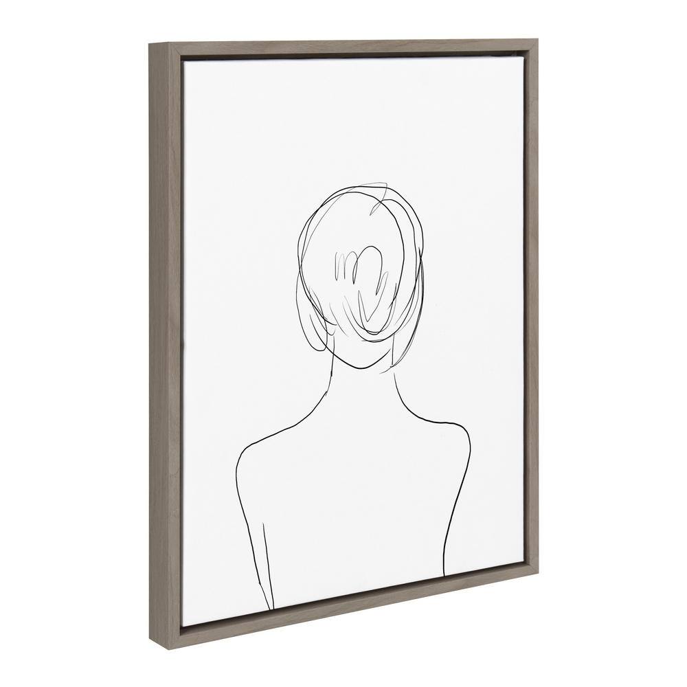 Minimalist Woman Line Art Print on Canvas with Gray Frame, 18x24