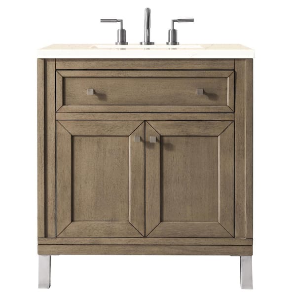 James Martin Vanities Chicago 30 in. W x 23.5 in. D x 34 in. H Single Bath Vanity in Whitewashed Walnut with Eternal Marfil Quartz Top