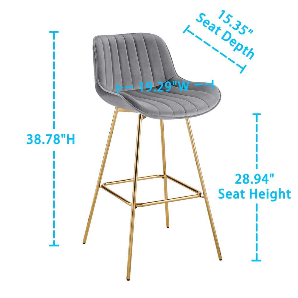 Luxurious Gray Velvet & Gold-Plated Swivel Bar Stool Set