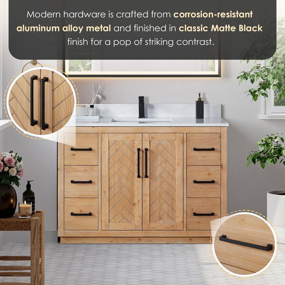 Anais 48" Light Brown Wood Vanity with White Stone Top and Mirror