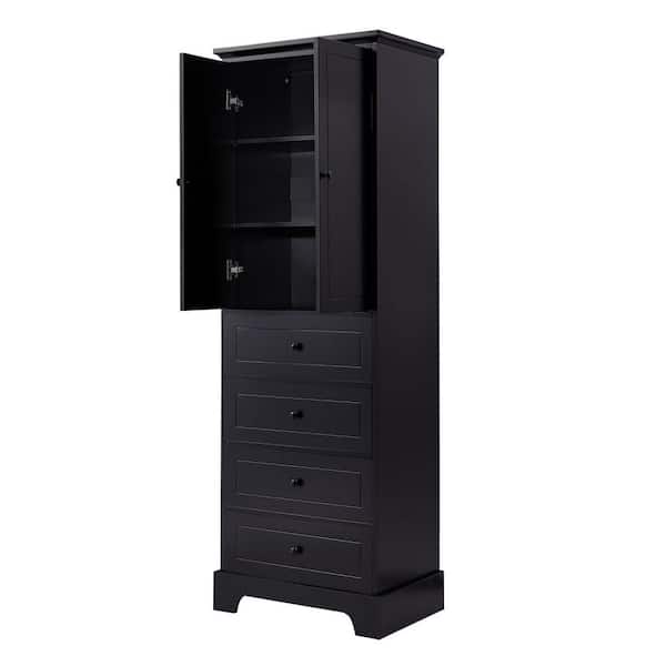 23.6 in. W x 15.7 in. D x 68.1 in. H Black MDF Board Freestanding Linen Cabinet with Adjustable Shelves in White