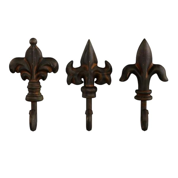 6 BROWN ANTIQUE-STYLE DOUBLE RING COAT HOOKS CAST IRON hat rustic wall hardware 
