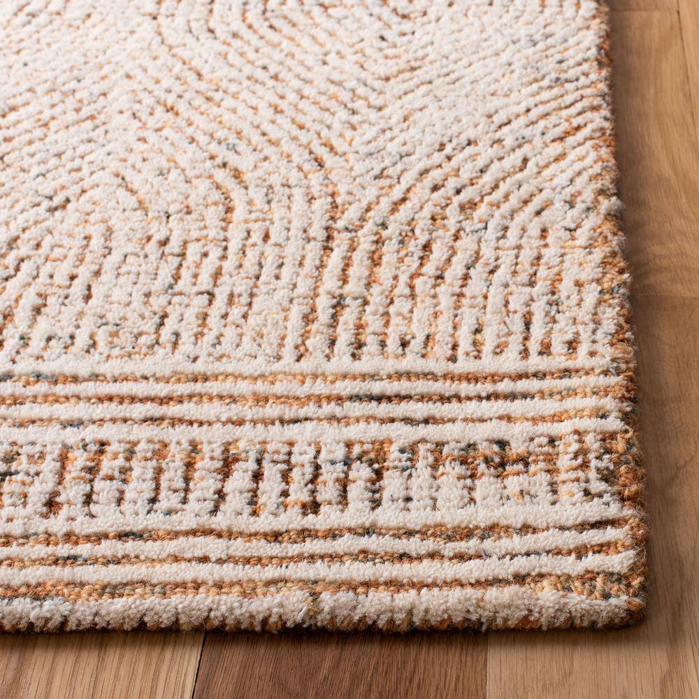 Ivory and Rust Abstract Wool 9' x 12' Area Rug