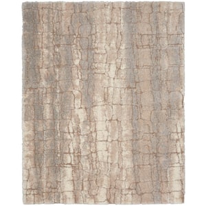 Luxurious Shag Ivory Beige 8 ft. x 10 ft. Abstract Contemporary Area Rug