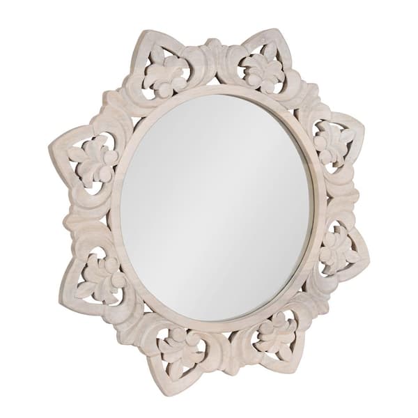 Kate and Laurel Meera 28 in. W. x 28 in. H Wood Brown Round Traditional Framed Decorative Wall Mirror