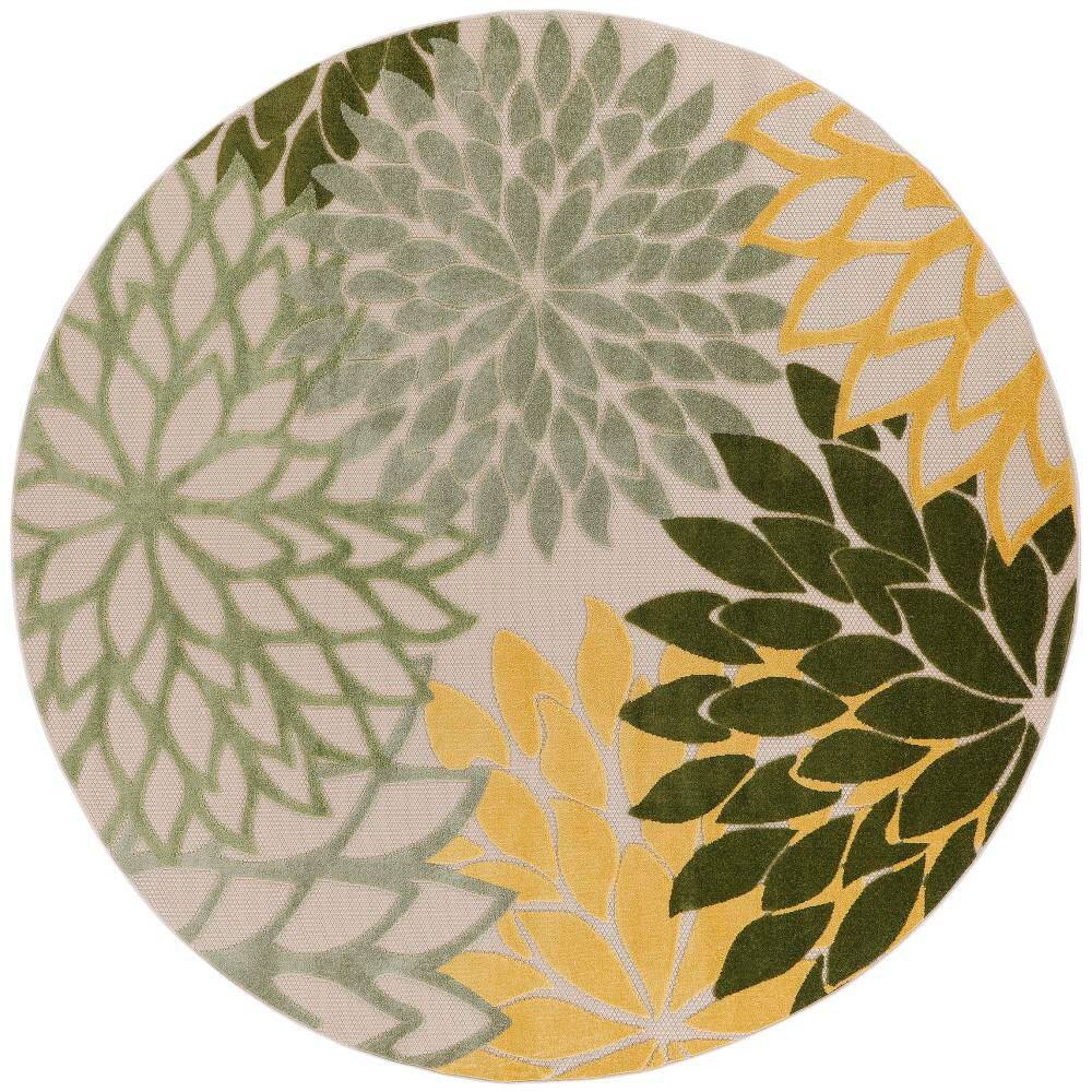 Aloha Green Multi-Color 8 ft. x 8 ft. Floral Contemporary Round Indoor/Outdoor Area Rug price history on PriceWatchPro