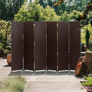6 ft. Dark Brown Tall Woven Fiber Outdoor All Weather Room Divider 6-Panel
