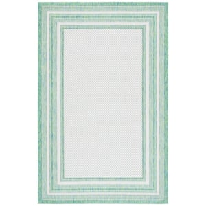 Courtyard Ivory/Green 5 ft. x 8 ft. Solid Striped Indoor/Outdoor Patio  Area Rug