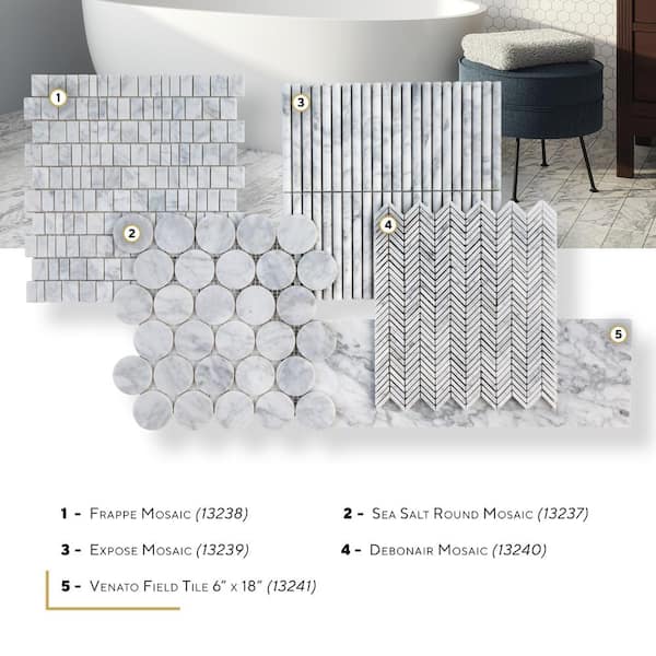 Jeffrey Court Debonair Venato White 10.75 in. x 10 in. Chevron