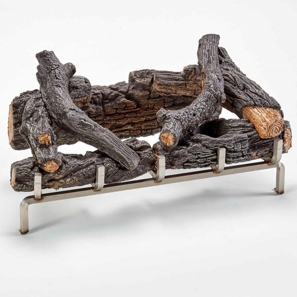 Brown Concrete Log Set with Stainless Steel Fireplace Grate