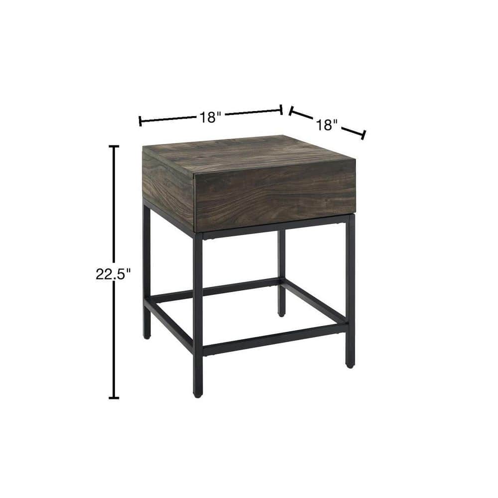 Lakeside Industrial Brown Ash and Matte Black End Table with Drawer