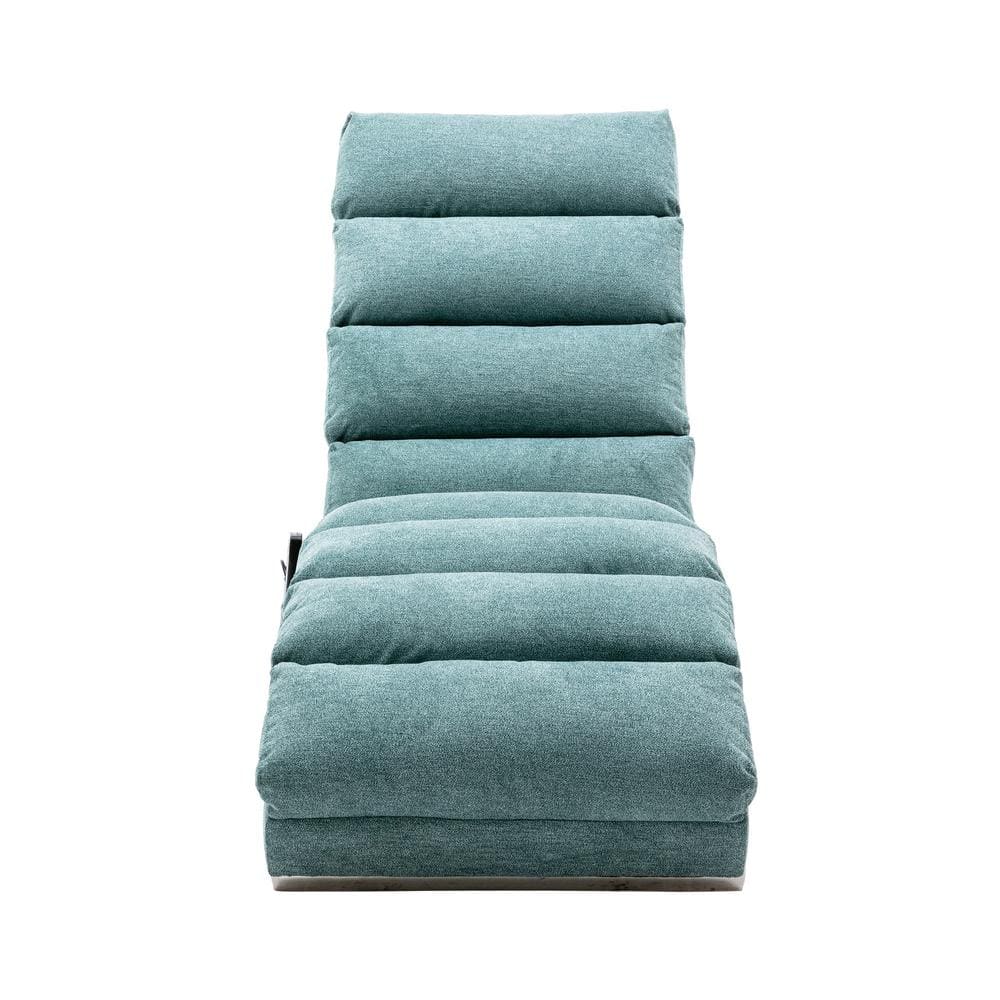 Teal Linen Chaise Lounge Indoor Chair, Modern Long Lounger for Office or Li