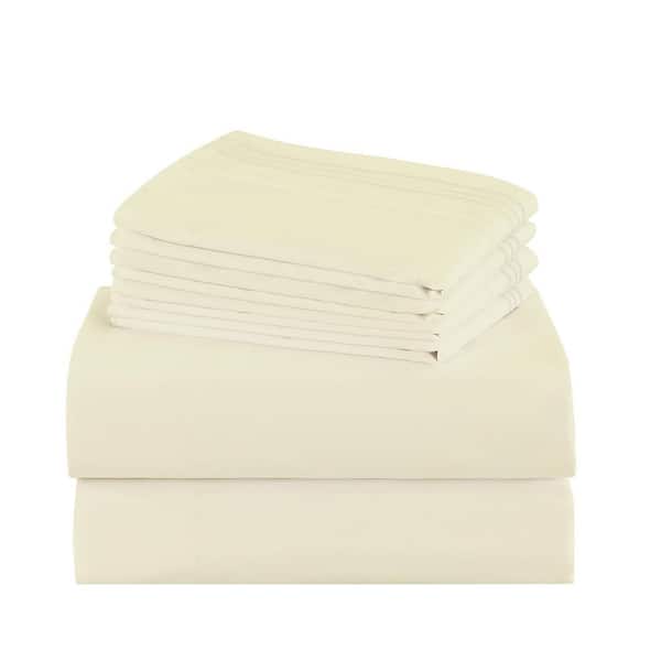 S6PCS 6-Pieces Cream Embroidery Polyester Full Size Soft Bed Sheets Set