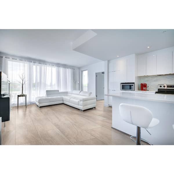 Pavia Cream 24 in. x 48 in. Polished Porcelain Floor and Wall Tile (7-Cases/112 sq. ft./Pallet)