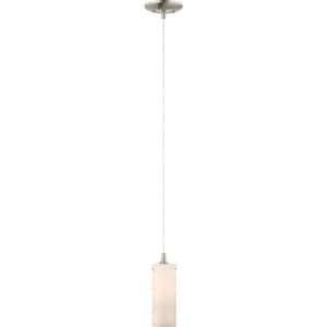 Esprit 1-Light Brushed Nickel Mini Hanging Pendant with White Glass Cylinder Shade
