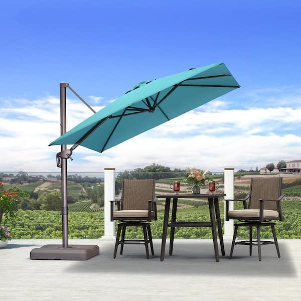 PURPLE LEAF 8 ft. Square Cantilever Patio Umbrella Bronze Colored Aluminum Offset 360° Rotation Umbrella in Turquoise