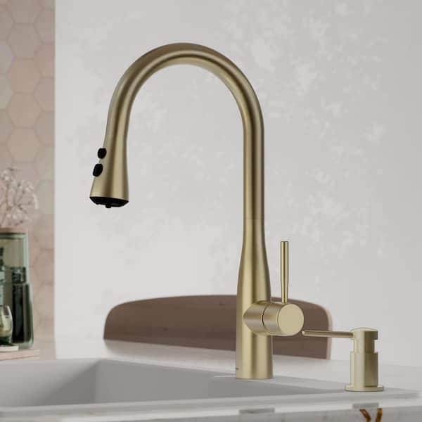 Faraday Single Handle Pull-Down Sprayer Kitchen Faucet in Spot-Free Champagne Bronze