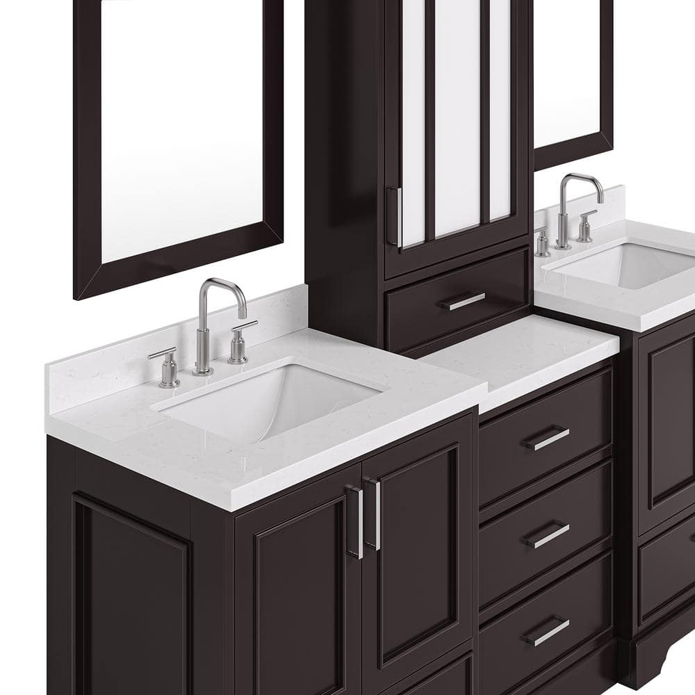 Espresso Double Bathroom Vanity with Carrara Marble Top and Mirror
