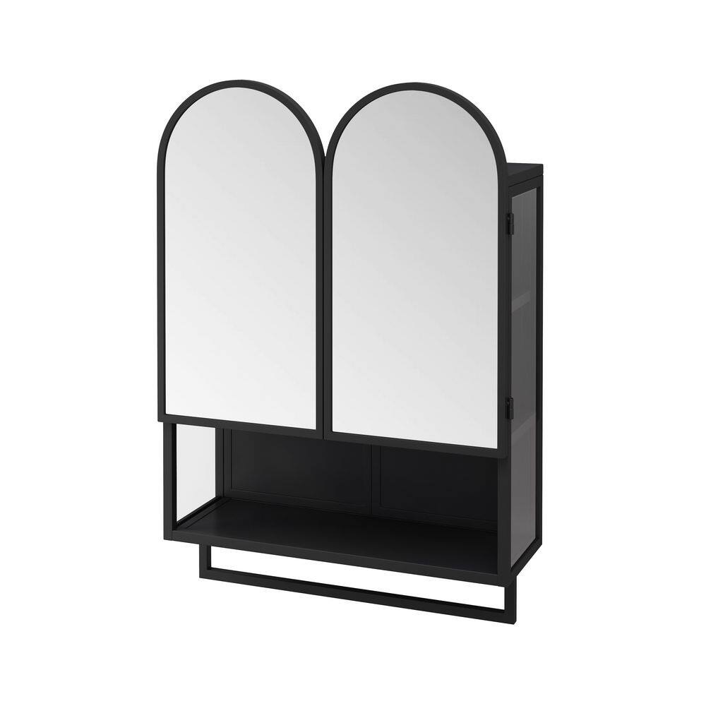 23.62 in. W x 32.68 in. H Black Rectangular Metal Medicine Cabinet with Mirror, Open Shelf and Towel Rack price history on PriceWatchPro