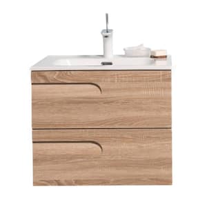 Joy 24 in. W x 18 in. D x 21 in. H Floating Bathroom Vanity in Maple with White Porcelain Top with White Sink