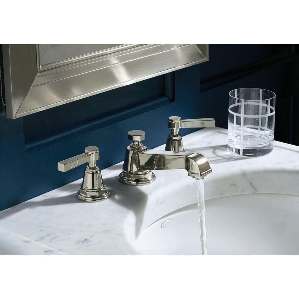 Vibrant Polished Nickel Widespread Bathroom Sink Faucet with Lever Handles