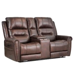 71 in. W Brown Polyester Power Reclinr with Power Headrest