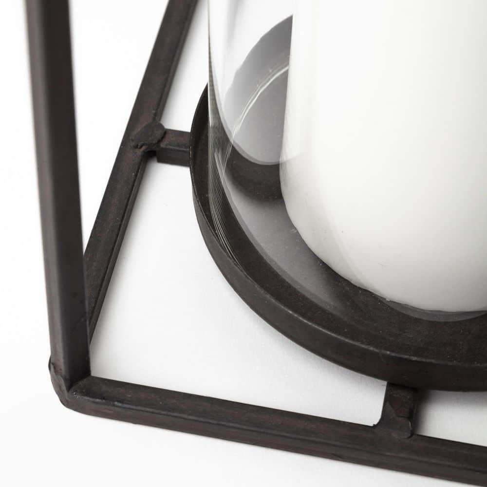 Rustic Black Metal and Glass Hanging Candle Lantern