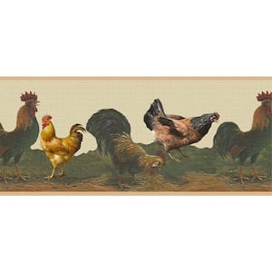 Falkirk Dandy Brown, Yellow, Beige Rooster, Hen Country Peel and Stick Wallpaper Border