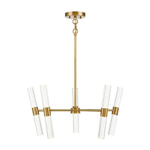 Arlon 26 in. W x 23 in. H Integrated LED Warm Brass Pendant Light with Clear Glass Shades