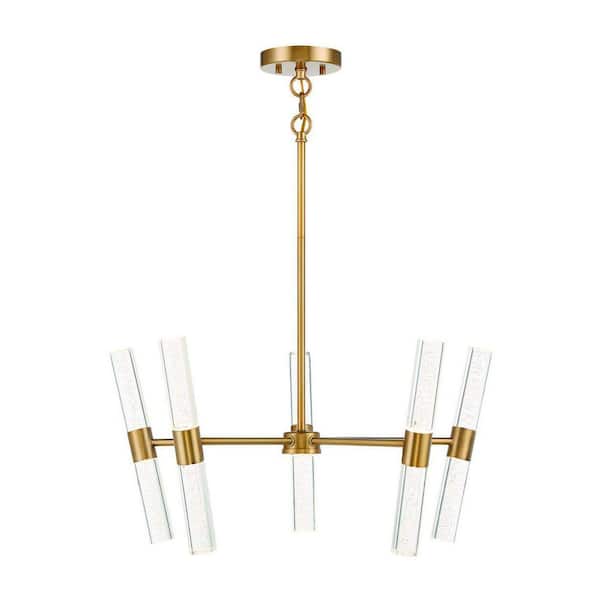Savoy House Arlon 26 in. W x 23 in. H Integrated LED Warm Brass Pendant Light with Clear Glass Shades