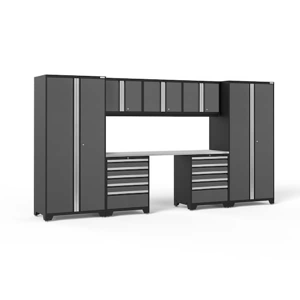 NewAge Products Pro Series 8-Piece 18-Gauge Stainless Steel Garage Storage System in Charcoal Gray (156 in. W x 84.75 in. H x 24 in. D)