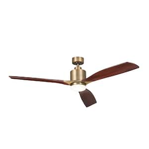 Ridley II 60 in. Indoor Natural Brass Downrod Mount Ceiling Fan with Integrated LED with Wall Control Included