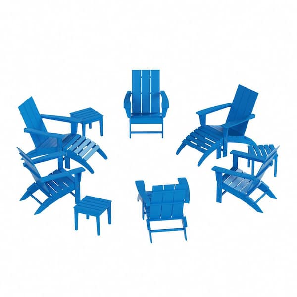 WESTIN OUTDOOR Shoreside Pacific Blue 12-Piece HDPE Plastic Patio Conversation Set with Ottoman And Side Table