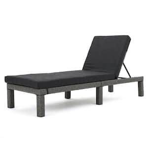 Puerta Mixed Black Faux Rattan Outdoor Chaise Lounge with Dark gray Cushion
