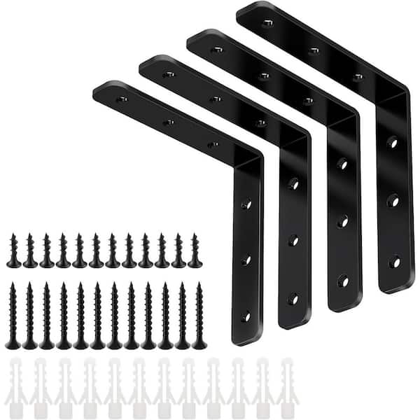 4 in. x 4 in. Stainless Steel Solid Shelf Support Corner Brace Joint Right Angle Bracket, 25lb Max Load, Black, 4-Pack