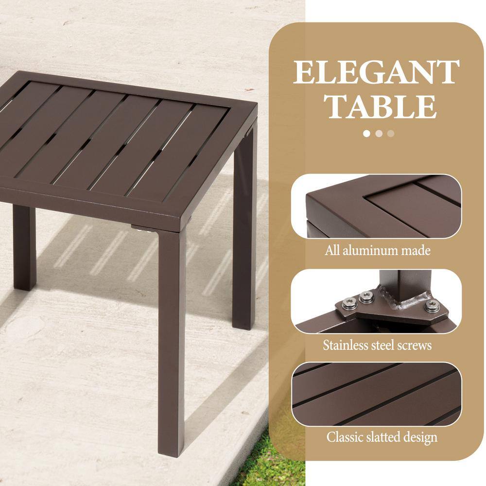 Brown Aluminum Square Outdoor Side Table