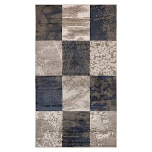 Brentwood Black 4 ft. x 6 ft. Modern Patchwork Indoor Area Rug