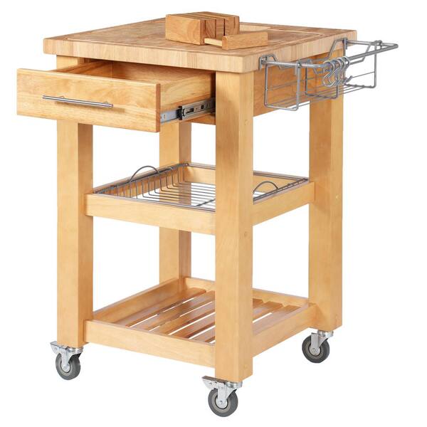 Chris and Chris Pro Chef Natural Wood Kitchen Cart with Chop and Drop System