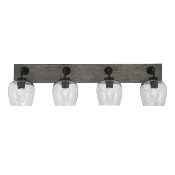 Unbranded Kirby 36.5 in. 4 Light Black and Painted Wood-look Vanity Light with 6 in. Smoke Bubble Glass Shades No Bulbs Included